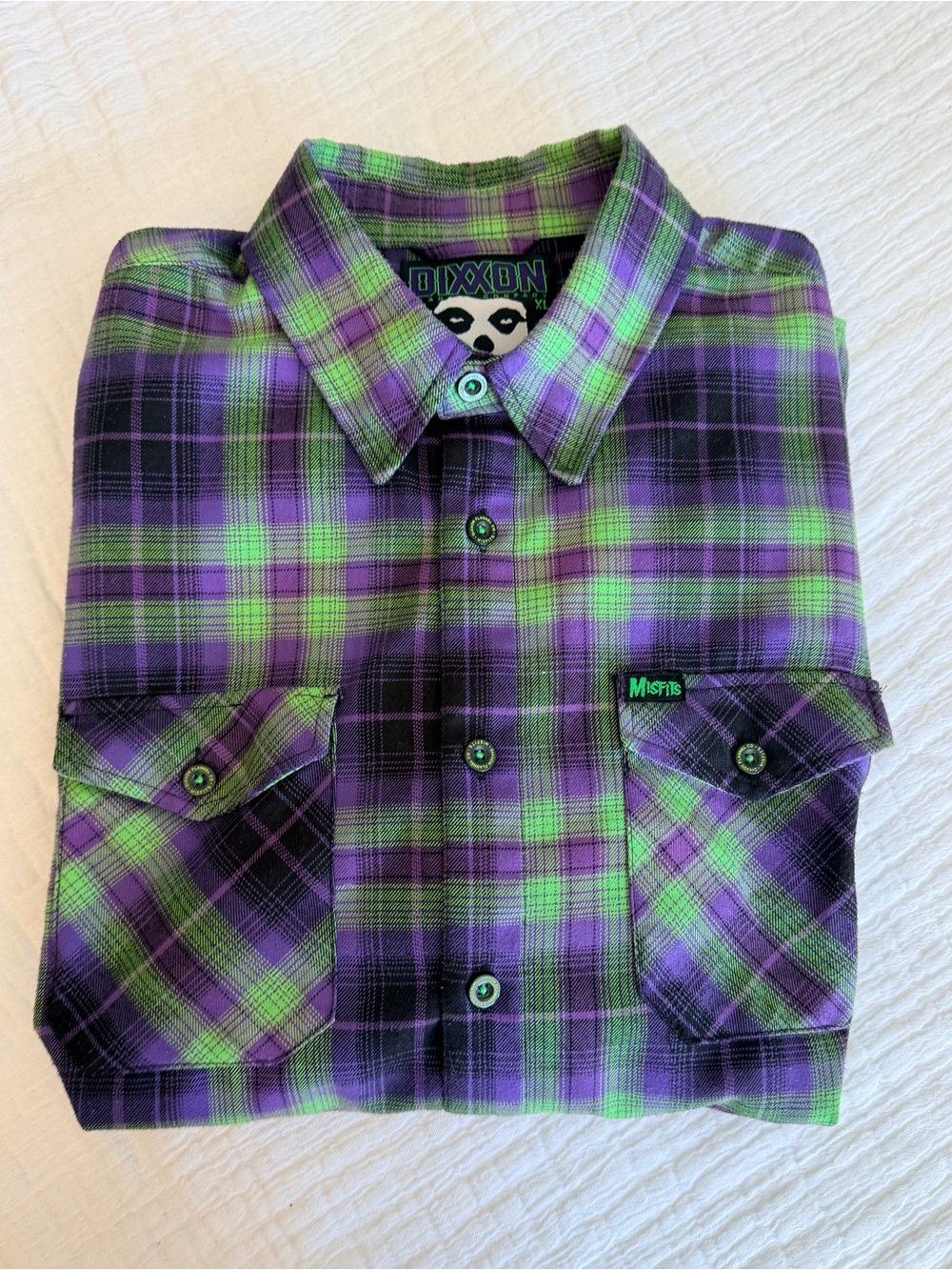 DIXXON Misfits Men’s Purple & Green Plaid Button-Down Shirt - Rare